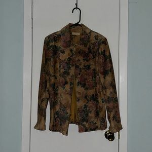 Kate Hill Casual Floral Tan Fully Lined Suede Jacket/Blazer